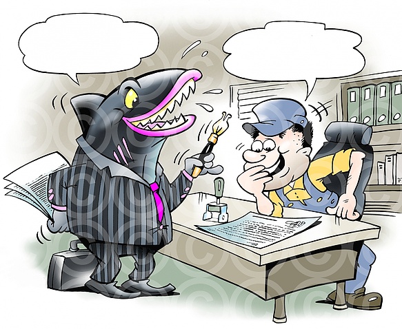 Business shark shows mechanic contract to sign