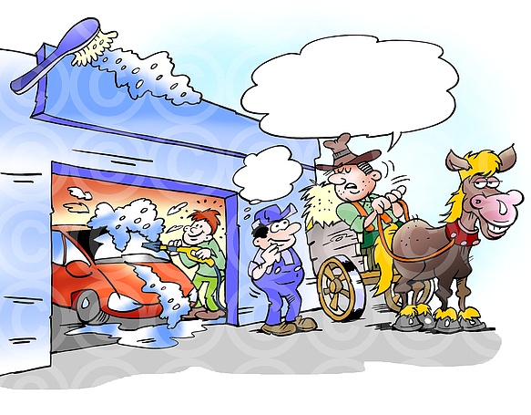 Farmer wants car wash on horse buggy
