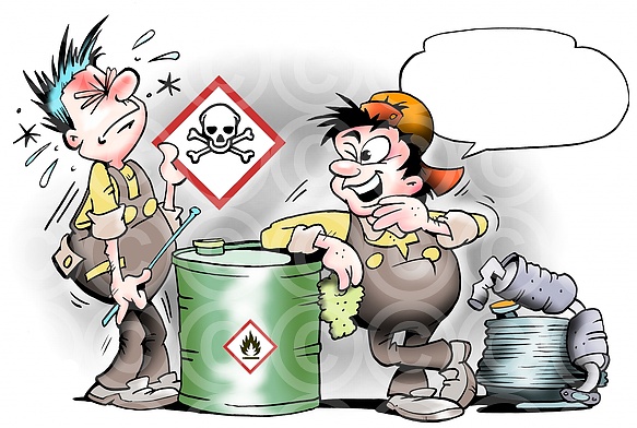 Mechanic labels drum of poisonous toxic waste